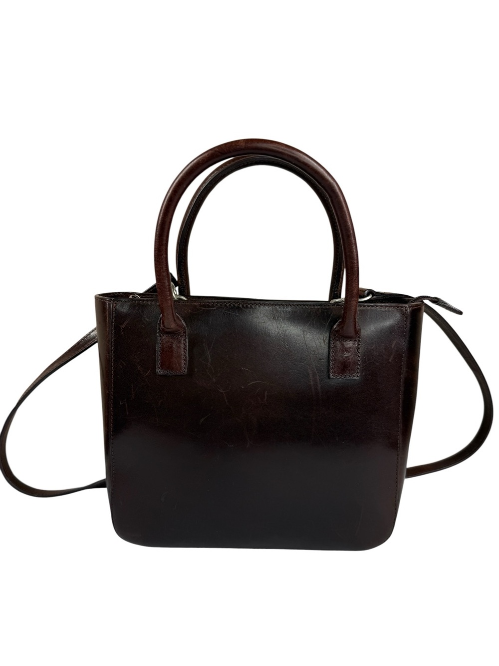 Fossil Dark Brown Leather Satchel Crossbody Top Handle Bag